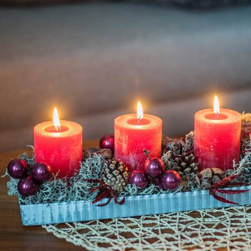 Floristik24 Tablett mit 4 Kerzenhalter Zink 40cm x 12,5cm 1St