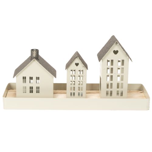 Lichthaus Set Metall Grau drei Häuser mit Tablett 35 cm | Floristik24.ch