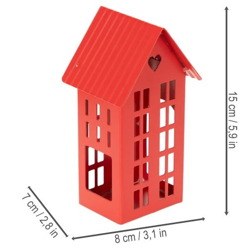 Metall-Windlicht-Set Häuser Rot mit Tablett 35cm | Floristik24.ch