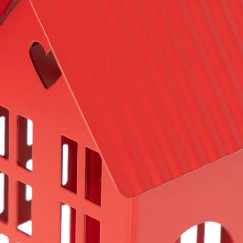 Metall-Windlicht-Set Häuser Rot mit Tablett 35cm | Floristik24.ch