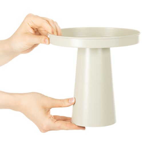 Metall Tablett mit Standfuss 20 cm Beige-Grau für Kerzen und Deko | Floristik24.ch