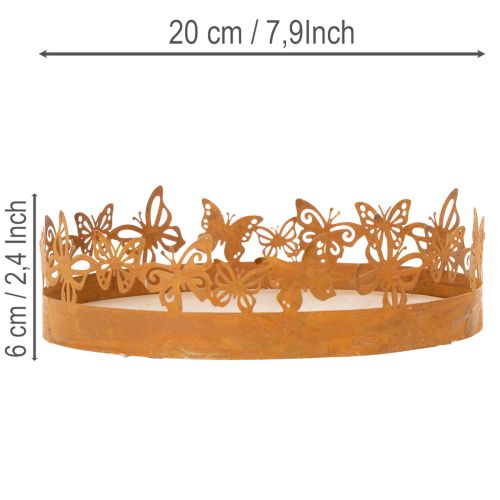 Metalltablett mit Schmetterling-Motiv Ø20cm H6,5cm, Rost-Optik, Holzplatte, Frühling, Tischdekoration | Floristik24.ch