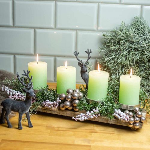 Floristik24.ch Tablett mit 4 Kerzenhaltern, Adventsdeko, Kerzenständer,  Mangoholz Weiß gewaschen 47×14×9cm Ø8cm-31170-017