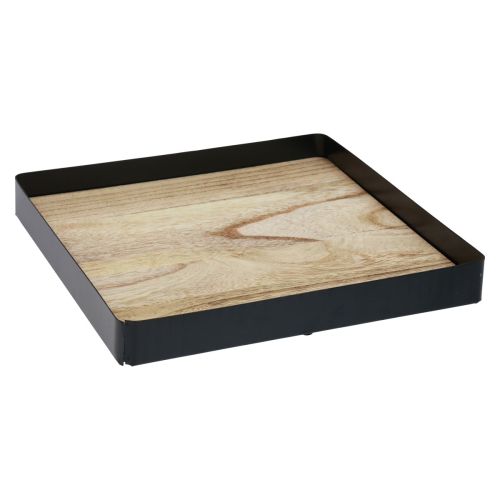Deko Tablett Metall Holz quadratisch Natur Schwarz 25,5×25,5×4cm