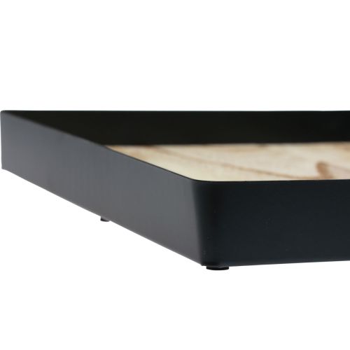 Artikel Deko Tablett Metall Holz quadratisch Natur Schwarz 25,5×25,5×4cm