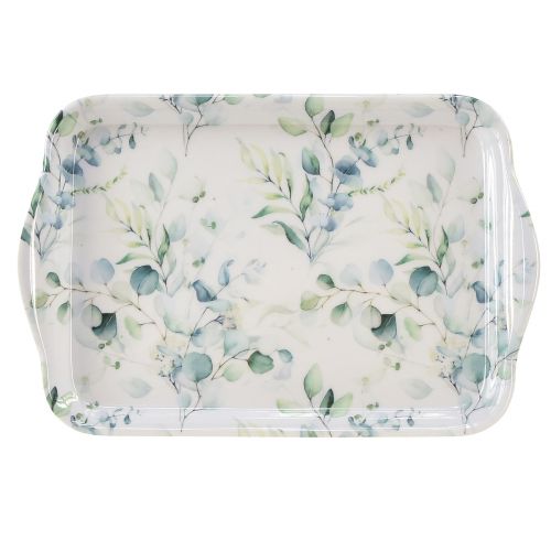 Floristik24 Tablett Weiß Eukalyptus Tischdeko Melamin 21x13x1,5cm