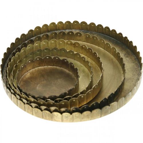 Metallteller zum Dekorieren, Tischdeko, Kerzentablett rund Golden Antik-Optik Ø7,5/10/12/15/18cm H2cm 5er-Set | Floristik24.ch