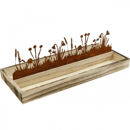 Floristik24 Holztablett Frühlingswiese, Osterdeko, Dekotablett Edelrost 35×15cm