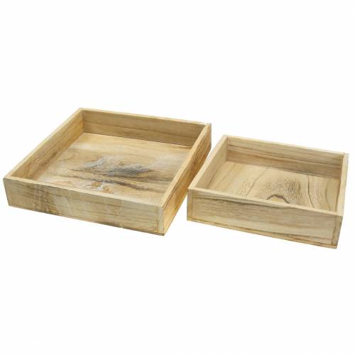 Floristik24 Holztablett quadratisch Weiß gewaschen 30×30cm/25×25cm 2er-Set