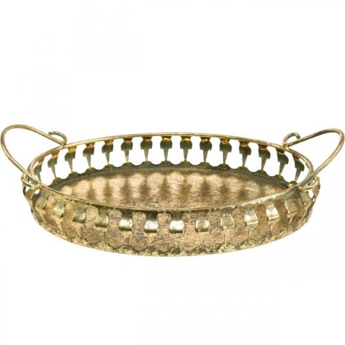 Floristik24 Metallschale mit Griffen, Dekotablett-Set Golden Antik-Optik L39/33,5/28,5cm 3er-Set