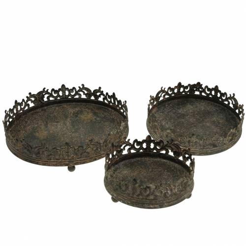 Floristik24 Tablett Antik Metall Ø16/20/25cm 3St