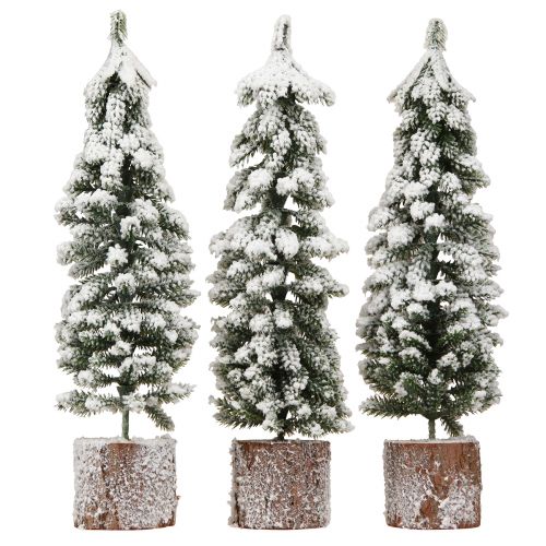 Floristik24 Tannenbaum Deko mit Schnee Grün Weiß Ø6cm H30cm 3St