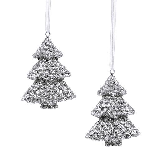 Floristik24 Tannenbaum Silber 6,5cm zum Hängen 6St