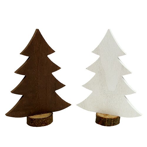 Floristik24 Tannenbaum Weiß, Braun aus Holz 21cm 4St
