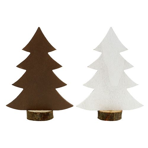Floristik24 Tannenbaum Weiß, Braun aus Holz 21cm 4St