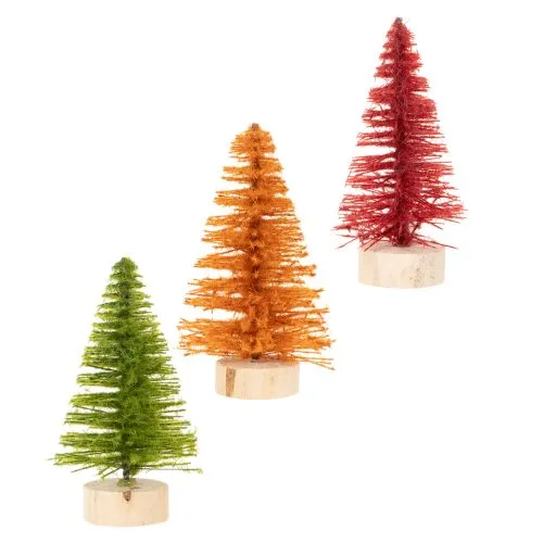 Miniatur-Tannenbaum Tischdeko 12 cm, Grün Rot Orange, 6er-Set, künstlich auf Holzsockel | Floristik24.ch