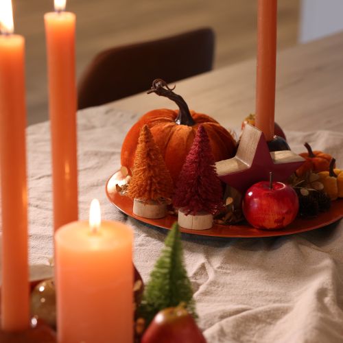 Miniatur-Tannenbaum Tischdeko 12 cm, Grün Rot Orange, 6er-Set, künstlich auf Holzsockel | Floristik24.ch