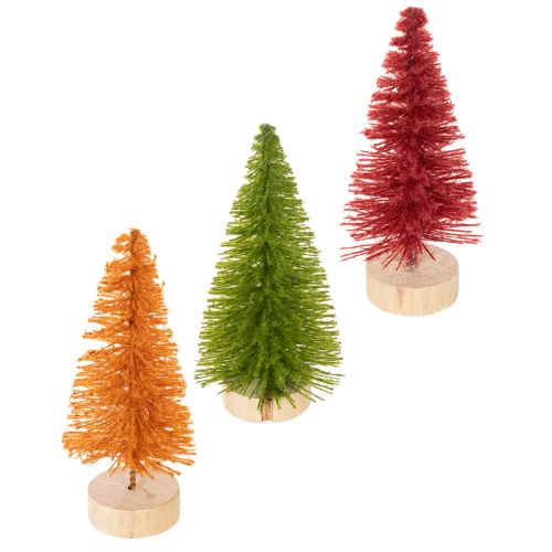Artikel Künstliche Mini-Tannenbäume mit Holzfuss 16 cm 6er-Set in Grün, Rot und Orange für Innenbereich
