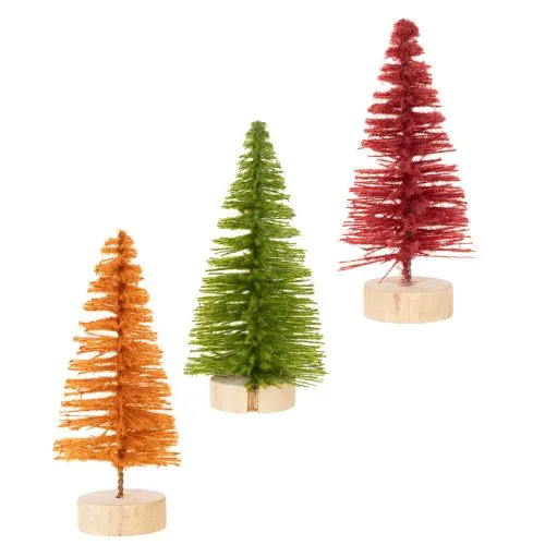 Künstliche Mini-Tannenbäume mit Holzfuss 16 cm 6er-Set in Grün, Rot und Orange für Innenbereich | Floristik24.ch
