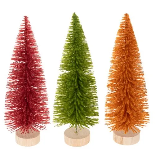 Künstlicher Tannenbaum 31 cm aus Kunststoff und Holz in Grün, Rot und Orange im 3er-Set online kaufen | Floristik24.ch