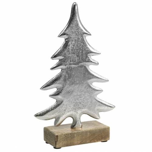 Deko-Tanne auf Holzfuß Silbern, Natur Metall 24cm × 16cm | Floristik24.ch