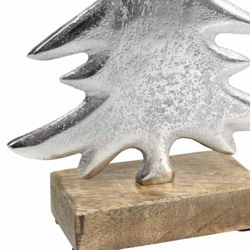 Deko-Tanne auf Holzfuß Silbern, Natur Metall 24cm × 16cm | Floristik24.ch