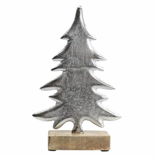 Deko-Tanne auf Holzfuß Silbern, Natur Metall 24cm × 16cm | Floristik24.ch