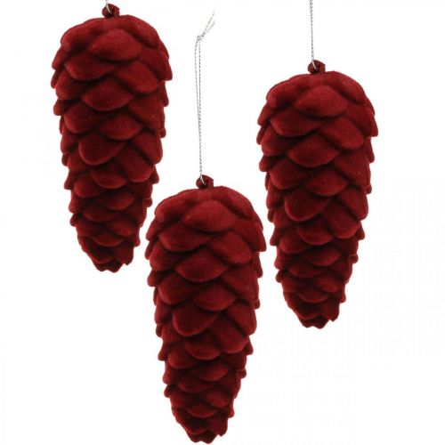 Floristik24 Herbstzapfen Dekohänger, Adventsschmuck, Tannenzapfen beflockt Rot H13cm Ø6cm 6S