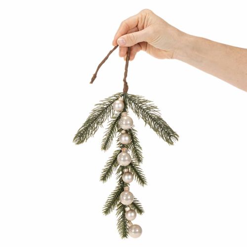 Künstlicher Tannenzweig mit weissen Mini-Christbaumkugeln, 46 cm, 2 Stück für Weihnachtsdekoration | Floristik24.ch