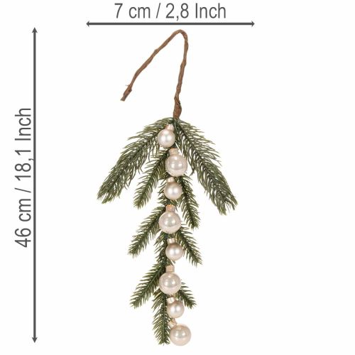 Künstlicher Tannenzweig mit weissen Mini-Christbaumkugeln, 46 cm, 2 Stück für Weihnachtsdekoration | Floristik24.ch