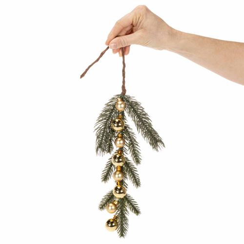 Künstlicher Tannenzweig mit goldfarbenen Mini-Christbaumkugeln, 46 cm, 2 Stück | Floristik24.ch
