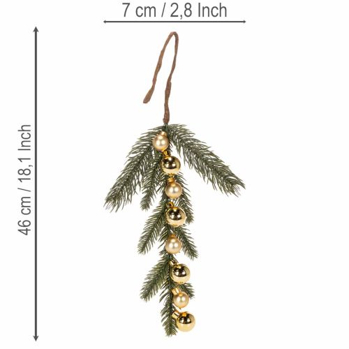 Künstlicher Tannenzweig mit goldfarbenen Mini-Christbaumkugeln, 46 cm, 2 Stück | Floristik24.ch
