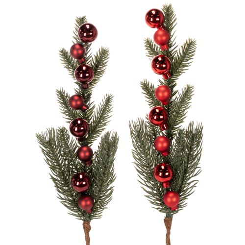 Künstlicher Tannenzweig mit roten Weihnachtskugeln 48 cm 2er Set online kaufen | Floristik24.ch