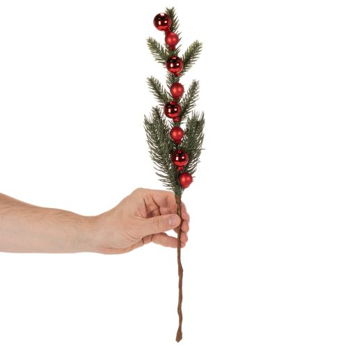 Künstlicher Tannenzweig mit roten Weihnachtskugeln 48 cm 2er Set | Floristik24.ch