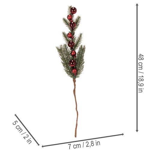 Künstlicher Tannenzweig mit roten Weihnachtskugeln 48 cm 2er Set | Floristik24.ch