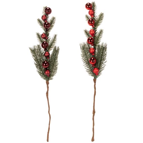 Künstlicher Tannenzweig mit roten Weihnachtskugeln 48 cm 2er Set | Floristik24.ch