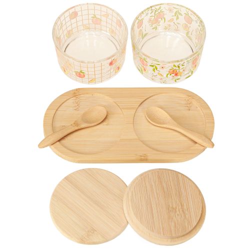 Artikel Tapas Set Pfirsich Marmeladengläser auf Tablett 20×10×6,5cm