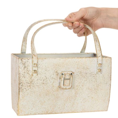 Goldfarbene Metalltasche Dekogefäss rechteckig 26 cm für Innenbereich | Floristik24.ch