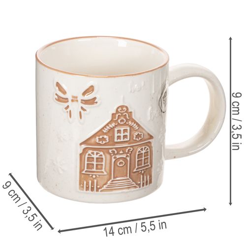 Keramiktasse mit Lebkuchen-Hausmotiv und Reliefmuster 9 cm | Floristik24.ch