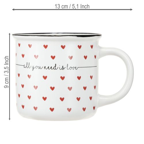 Tasse mit Herzen Keramiktasse Weiß Rot Ø9cm H9cm | Floristik24.ch