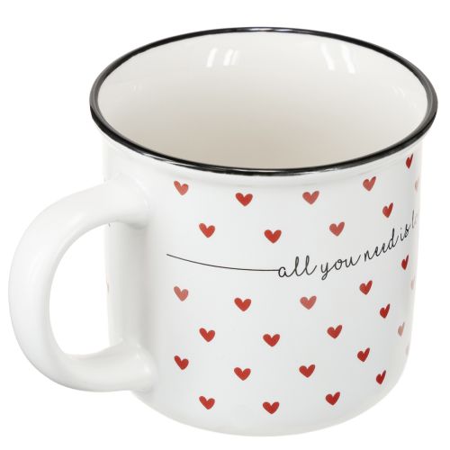 Tasse mit Herzen Keramiktasse Weiß Rot Ø9cm H9cm | Floristik24.ch