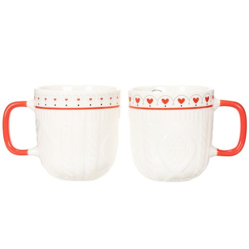 Kaffeetasse 9cm Keramik mit rotem Henkel und Herzmotiv 2er-Set | Floristik24.ch