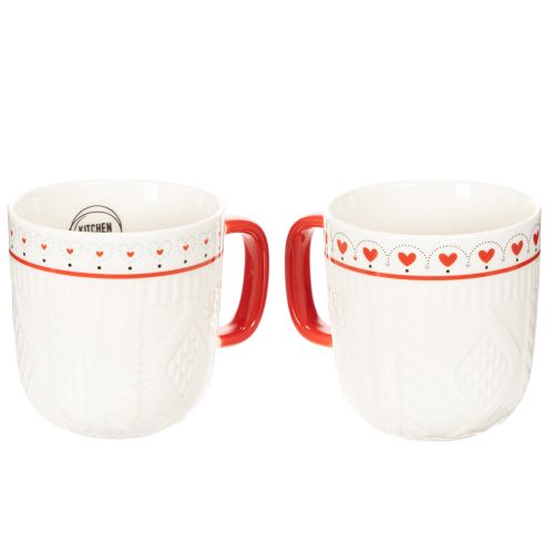 Kaffeetasse 9cm Keramik mit rotem Henkel und Herzmotiv 2er-Set | Floristik24.ch