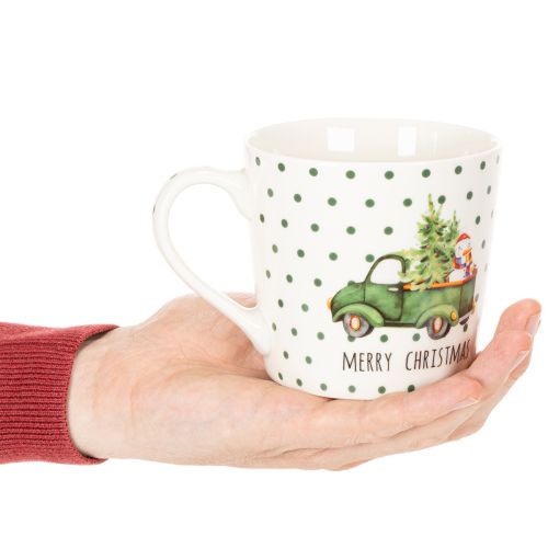 Weihnachtstassen-Set Keramik 10 cm grün mit Weihnachtsauto-Motiv | Floristik24.ch