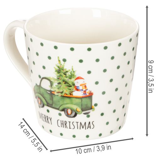 Weihnachtstassen-Set Keramik 10 cm grün mit Weihnachtsauto-Motiv | Floristik24.ch
