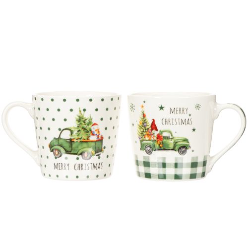 Weihnachtstassen-Set Keramik 10 cm grün mit Weihnachtsauto-Motiv | Floristik24.ch