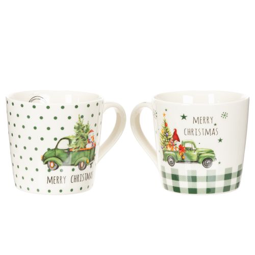 Weihnachtstassen-Set Keramik 10 cm grün mit Weihnachtsauto-Motiv | Floristik24.ch