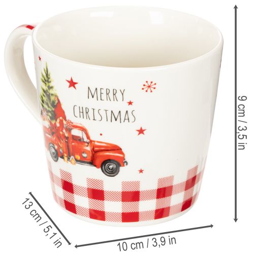 Weihnachtstassen aus Keramik 10 cm Rot-Weiss mit Auto und Tannenbaum 2er-Set | Floristik24.ch