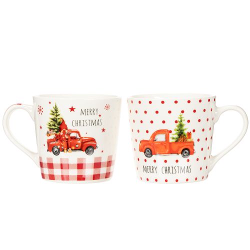 Weihnachtstassen aus Keramik 10 cm Rot-Weiss mit Auto und Tannenbaum 2er-Set | Floristik24.ch