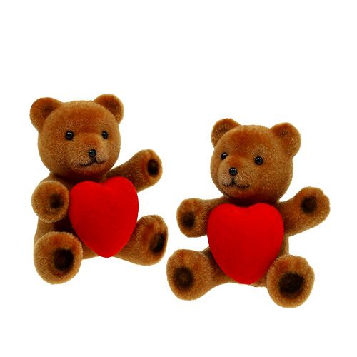 Floristik24 Teddy beflockt 10cm mit Herz 6St